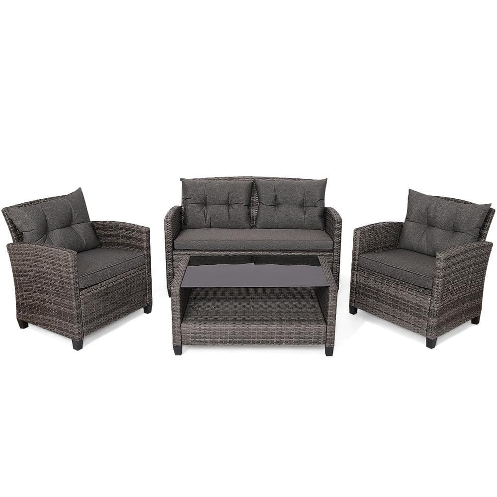HONEY JOY 4Piece Wicker Patio Conversation Set Rattan Sofa Furniture