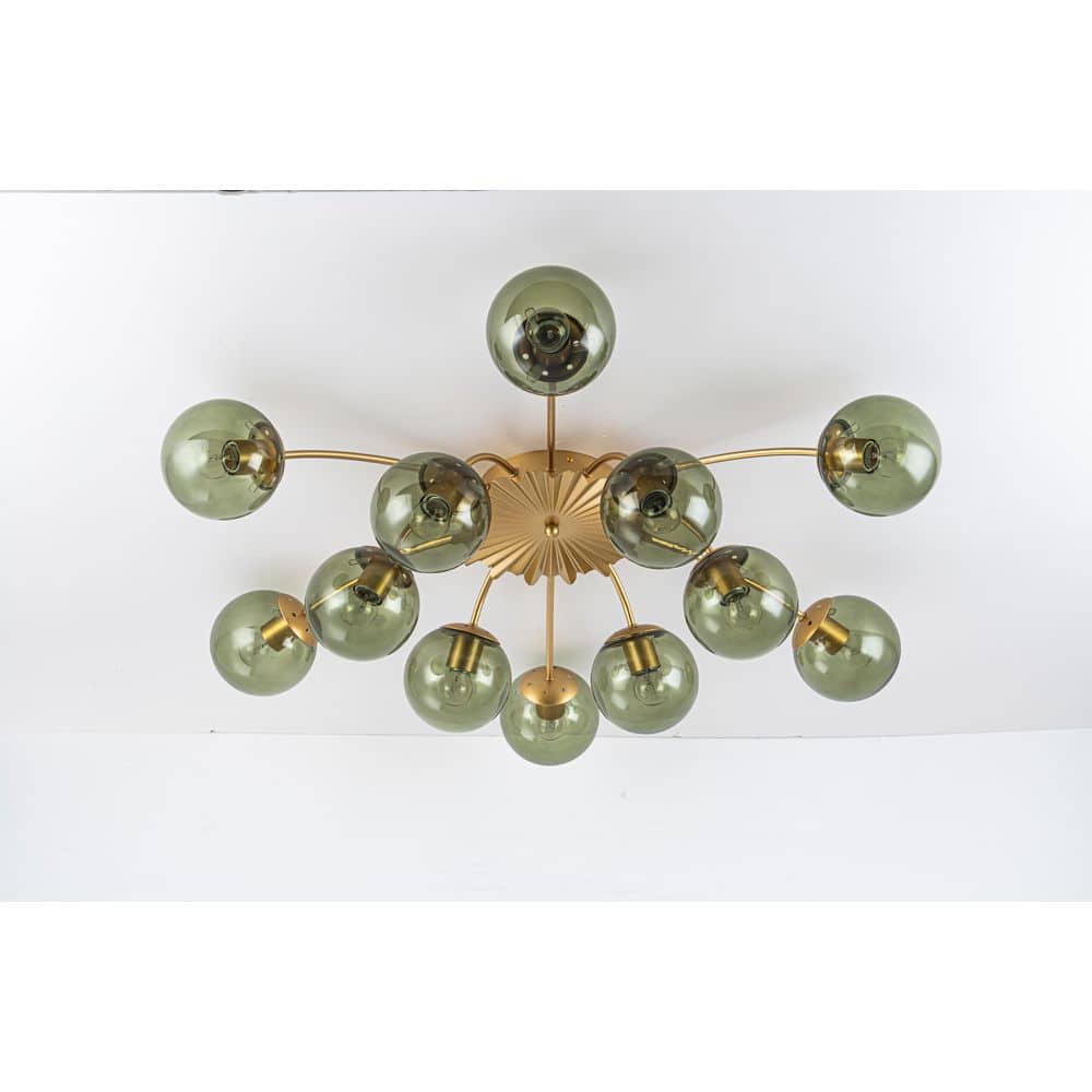Ceder 12-Light 39.4-in W Brushed Gold Sputnik Semi-Flush Mount with Smoked Green Glass Globes for Living Room and Foyer price history on PriceWatchPro
