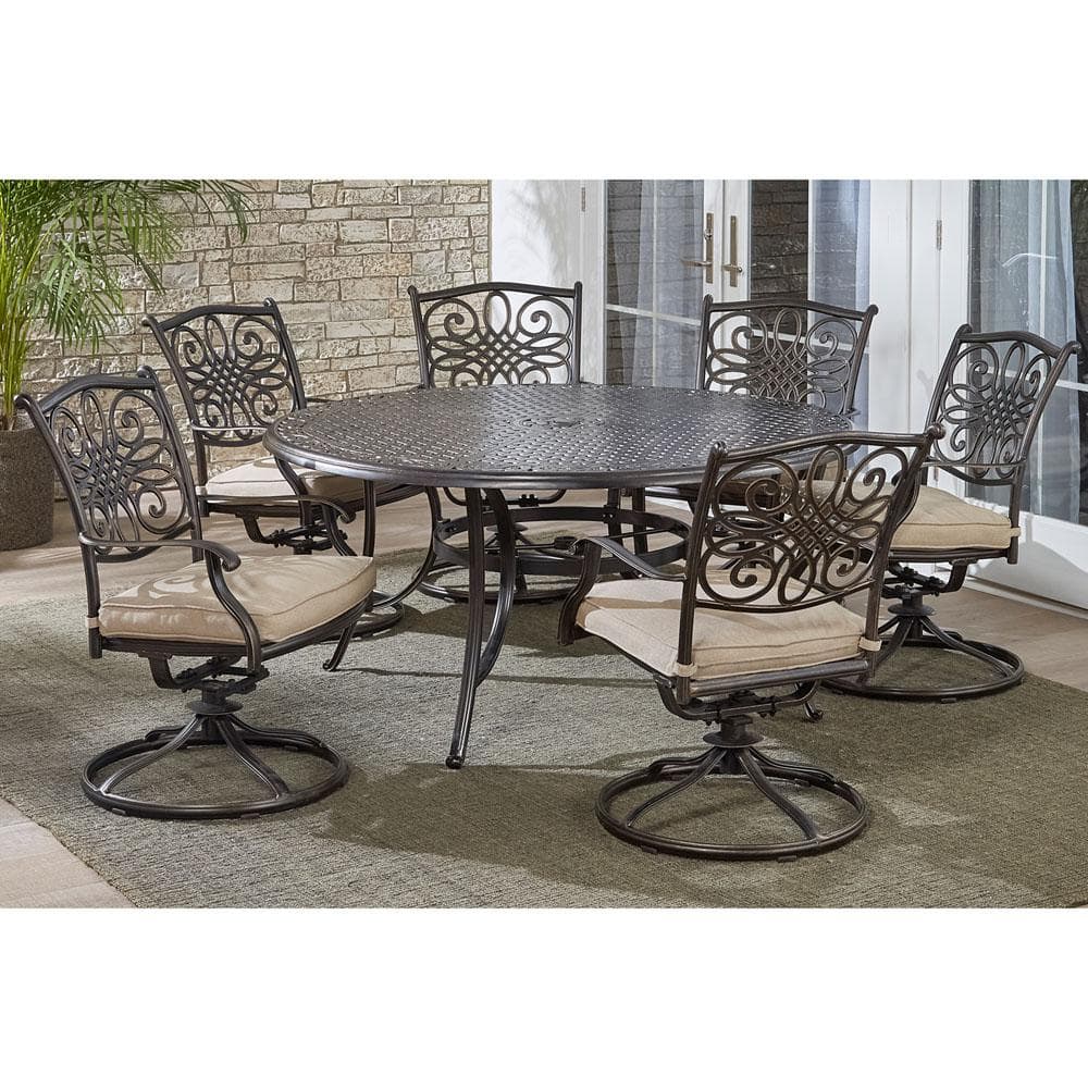 Hanover Traditions 7Piece Aluminum Outdoor Dining Set with 6 Swivel