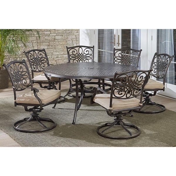 Hanover Traditions 7 Piece Aluminum, Patio Furniture Dining Set Swivel Chairs
