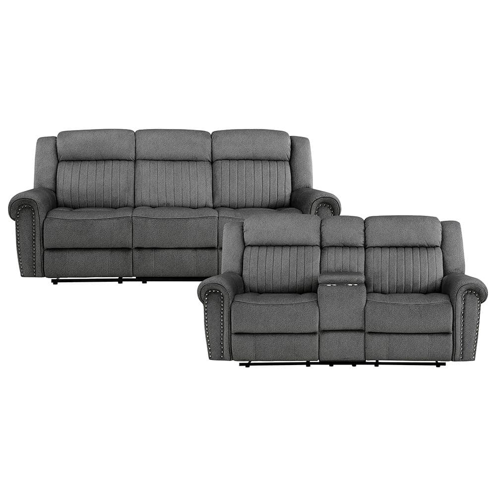 Abington 89 in. W Rolled Arm Microfiber Rectangle 2-Piece Manual Reclining Sofa Set in Charcoal