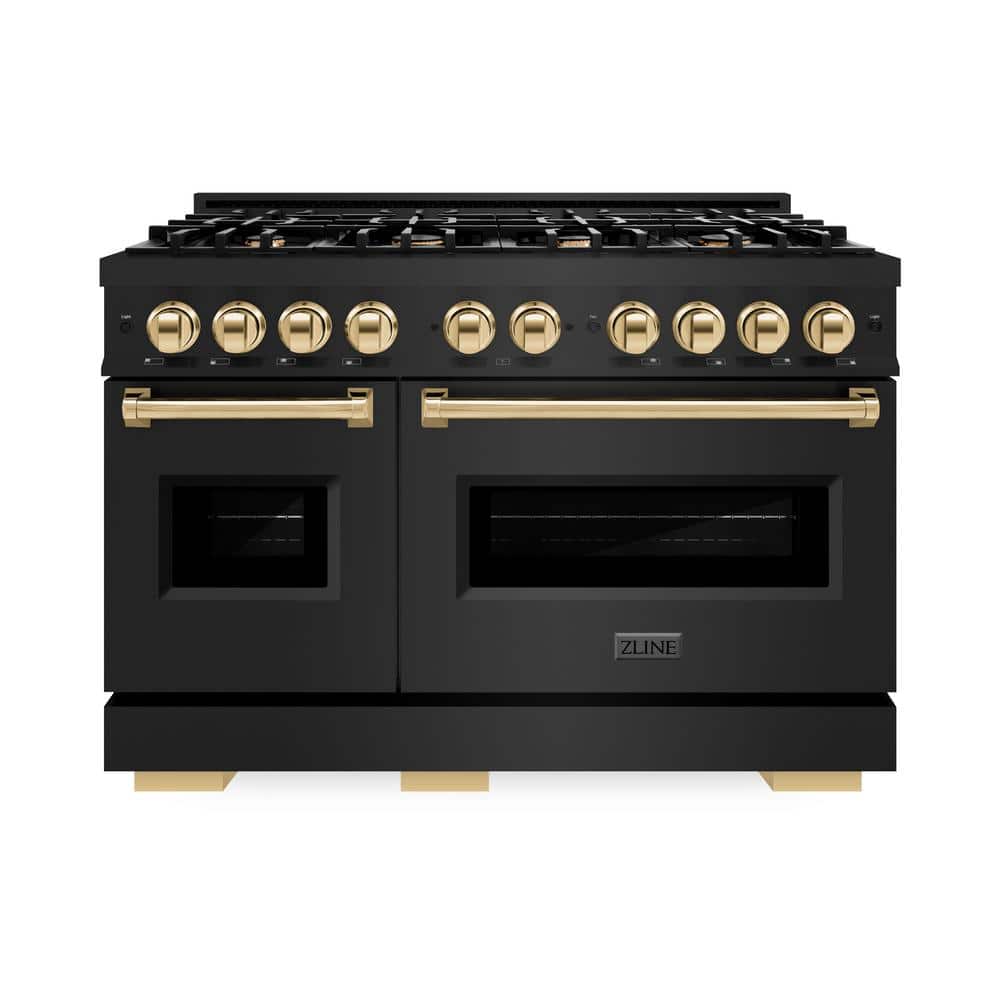 Classic 48 in. 8-Burner Gas Range with Double Oven in Black Stainless Steel and Polished Gold price history on PriceWatchPro