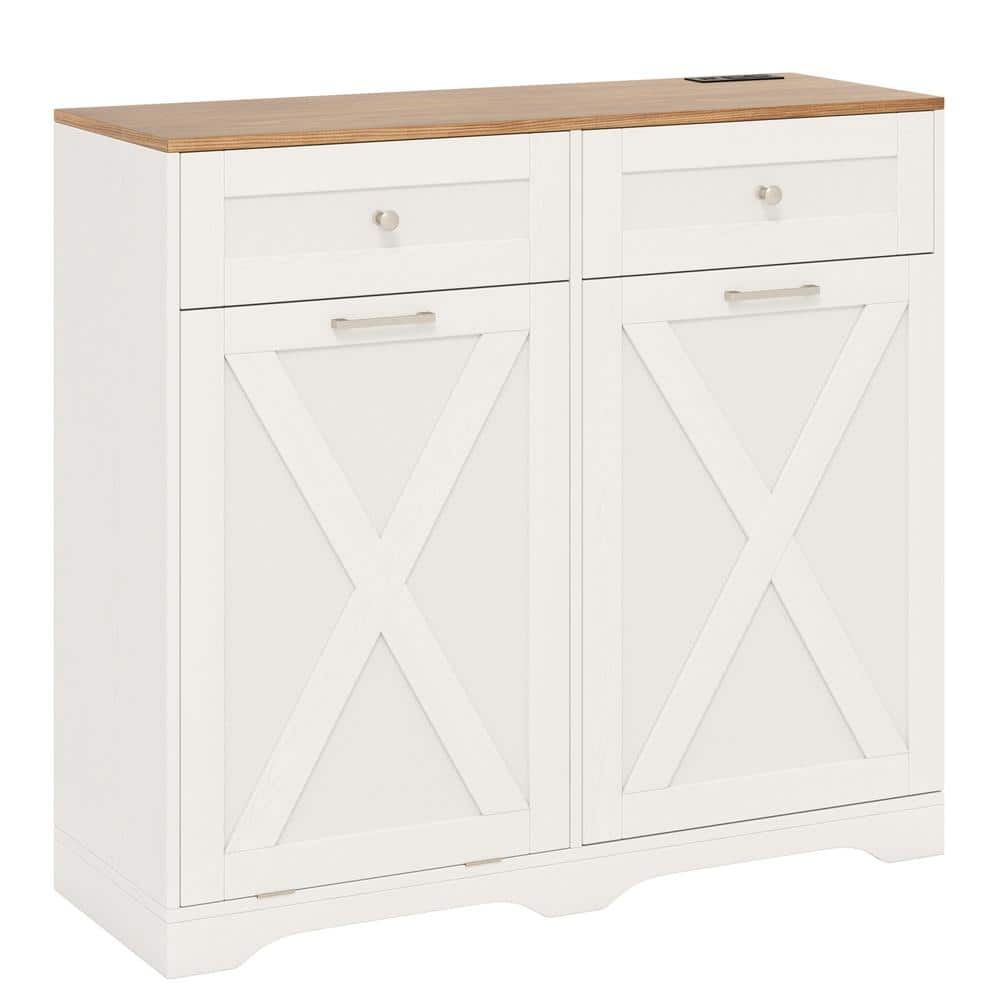 Tilt Out Trash Can Cabinet with Outlets and Adjustable Shelf-White price history on PriceWatchPro