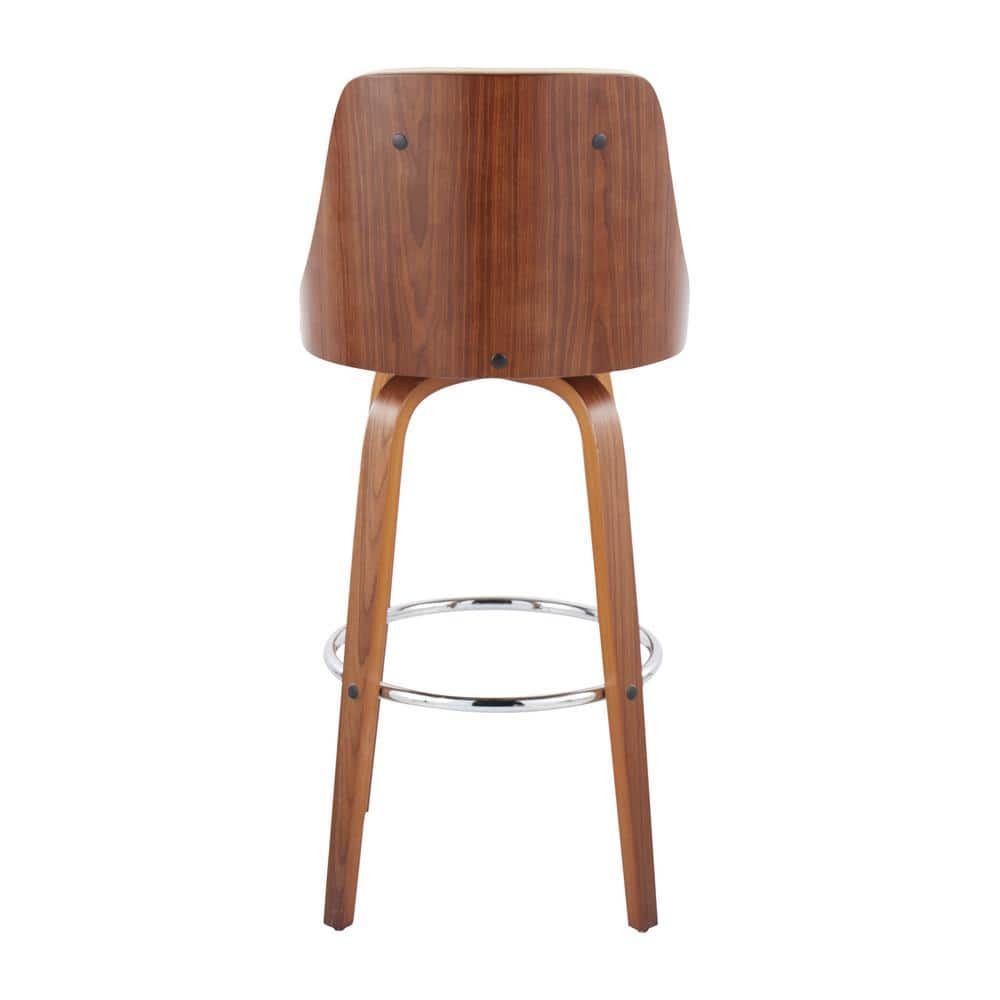 Cream and Walnut Swivel Barstools with Chrome Accents, Set of 2