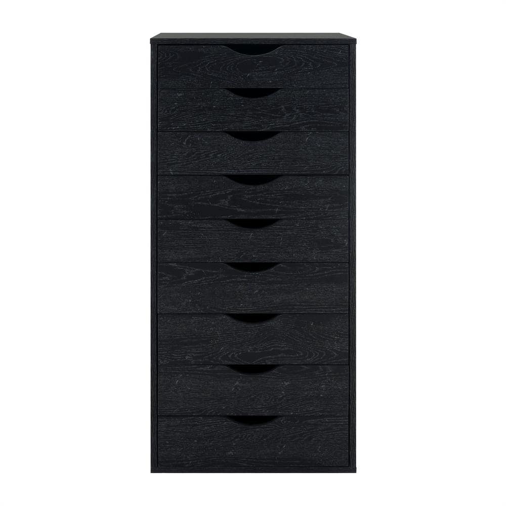HOMESTOCK Distressed Black, 9Drawer with Shelf, Office File