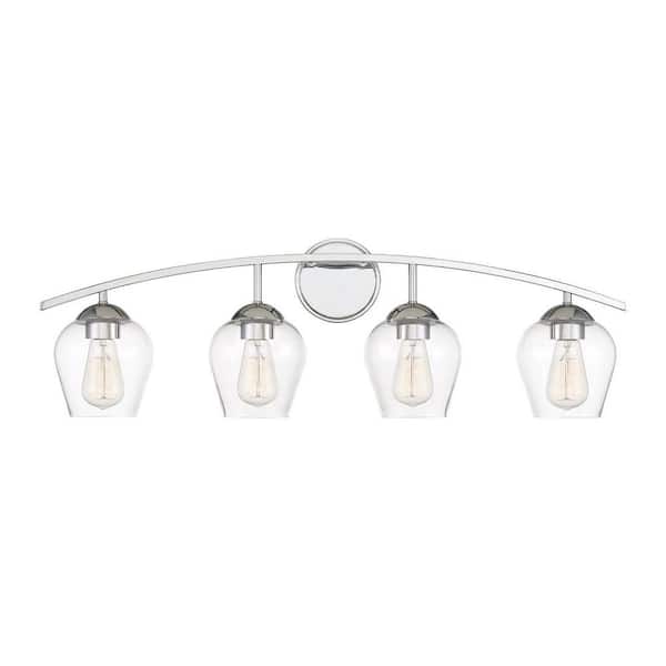 Savoy House 32.75 in. W x 10.37 in. H 4-Light Chrome Bathroom Vanity Light with Clear Glass Shades