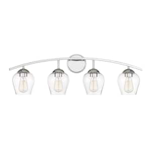 32.75 in. W x 10.37 in. H 4-Light Chrome Bathroom Vanity Light with Clear Glass Shades