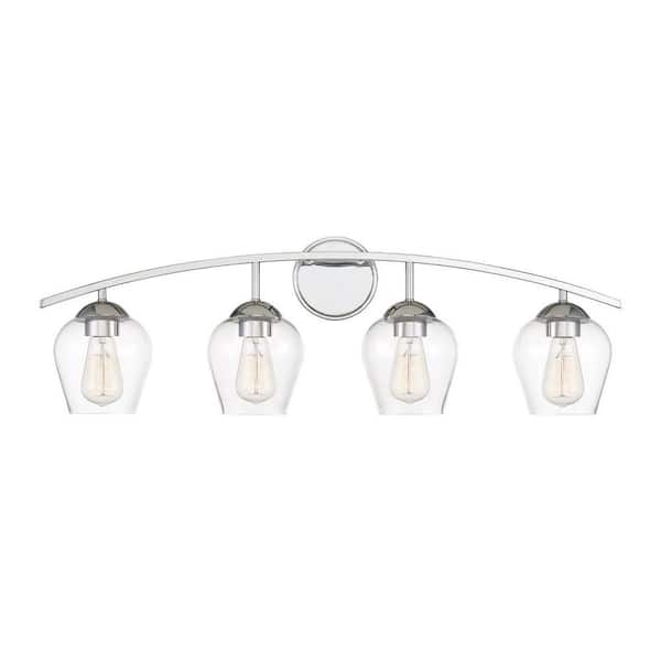 TUXEDO PARK LIGHTING 32.75 in. W x 10.37 in. H 4-Light Chrome Bathroom Vanity Light with Clear Glass Shades