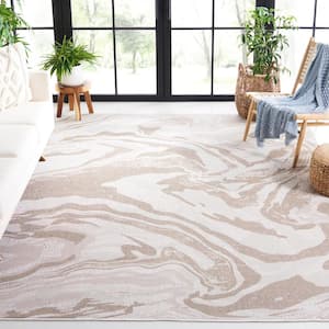 Martha Stewart Ivory/Beige 7 ft. x 7 ft. Square Abstract Indoor/Outdoor Area Rug