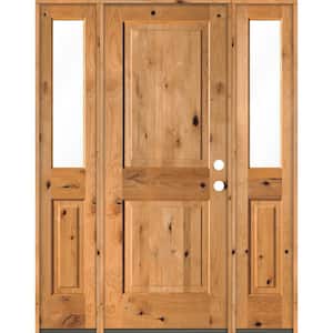 58 in. x 80 in. Rustic Knotty Alder Square clear stain Wood Left Hand Inswing Single Prehung Front Door/Half Sidelites