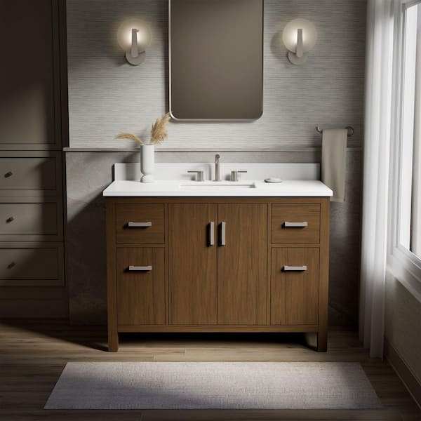 Kresla 49.02 in. Freestanding Draper Oak Bath Vanity with White Quartz Top