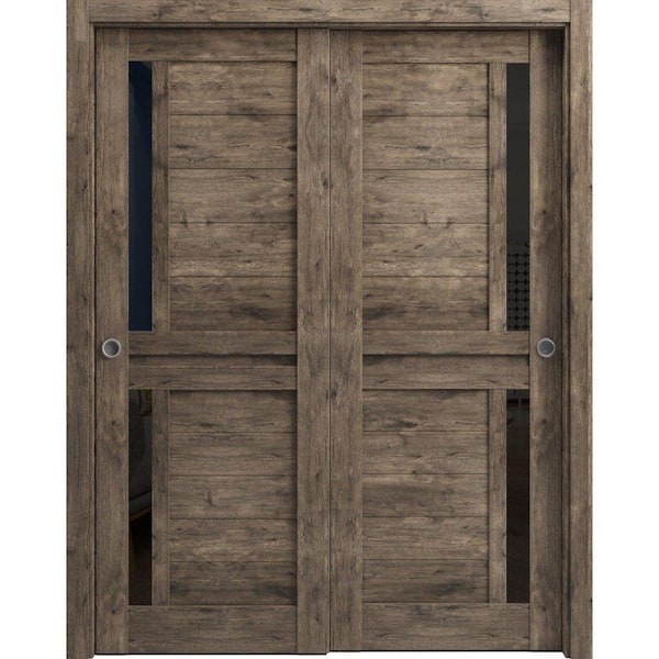 36 in. x 96 in. 2 Panel Cognac Oak Finished Solid Wood Sliding Door with Hardware