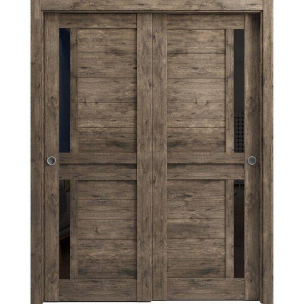 Sartodoors 48 in. x 80 in. 2 Panel Cognac Oak Finished Solid Wood Sliding Door with Hardware