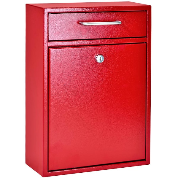Mail Boss Olympus Locking Wall-Mount Drop Box With High Security Reinforced Patented Locking System, Bright Red