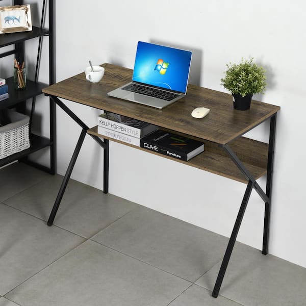 Homy Casa DAKOTA 39 In. Rectangular Brown MDF Desk With Shelf DAKOTA ...