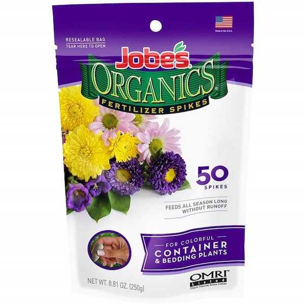 Jobe's Organics 8.81 oz. Organic Container and Bedding Flowers Plant Food Fertilizer Spikes with Biozome, OMRI Listed (50-Pack)