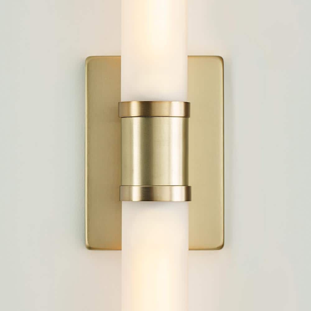 Satin Brass 2-Light Dimmable Vanity Fixture with Glass Shade