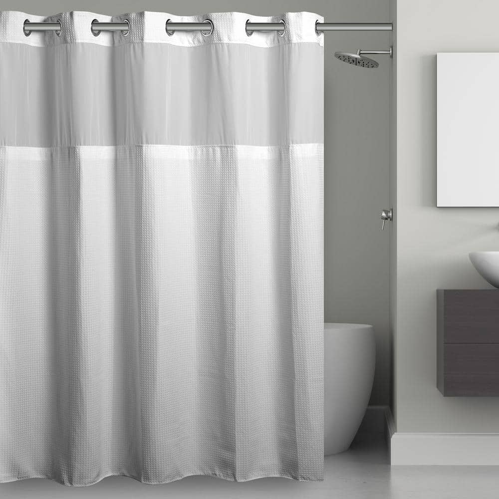 Waffle Weave Shower Curtain with Snap-in Fabric Liner Set, 12 Hooks  Included - H