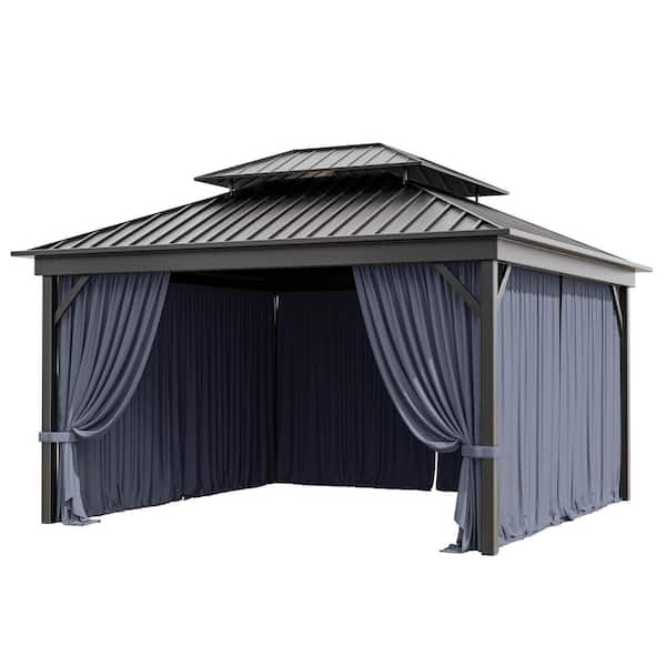 Kimunuk 12 ft. x 12 ft. Universal Outdoor Privacy Curtains, Gazebo Replacement with Zipper Navy (4-Side Curtain Only)