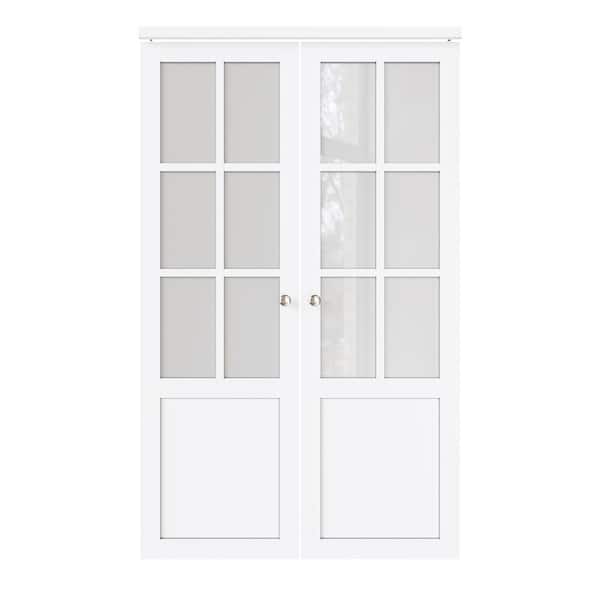 ARK DESIGN 48 in. x 80 in. 6-Lite Tempered Frosted Glass Solid Core White Finished Pivot Bi-fold Door with Pivot Hardware