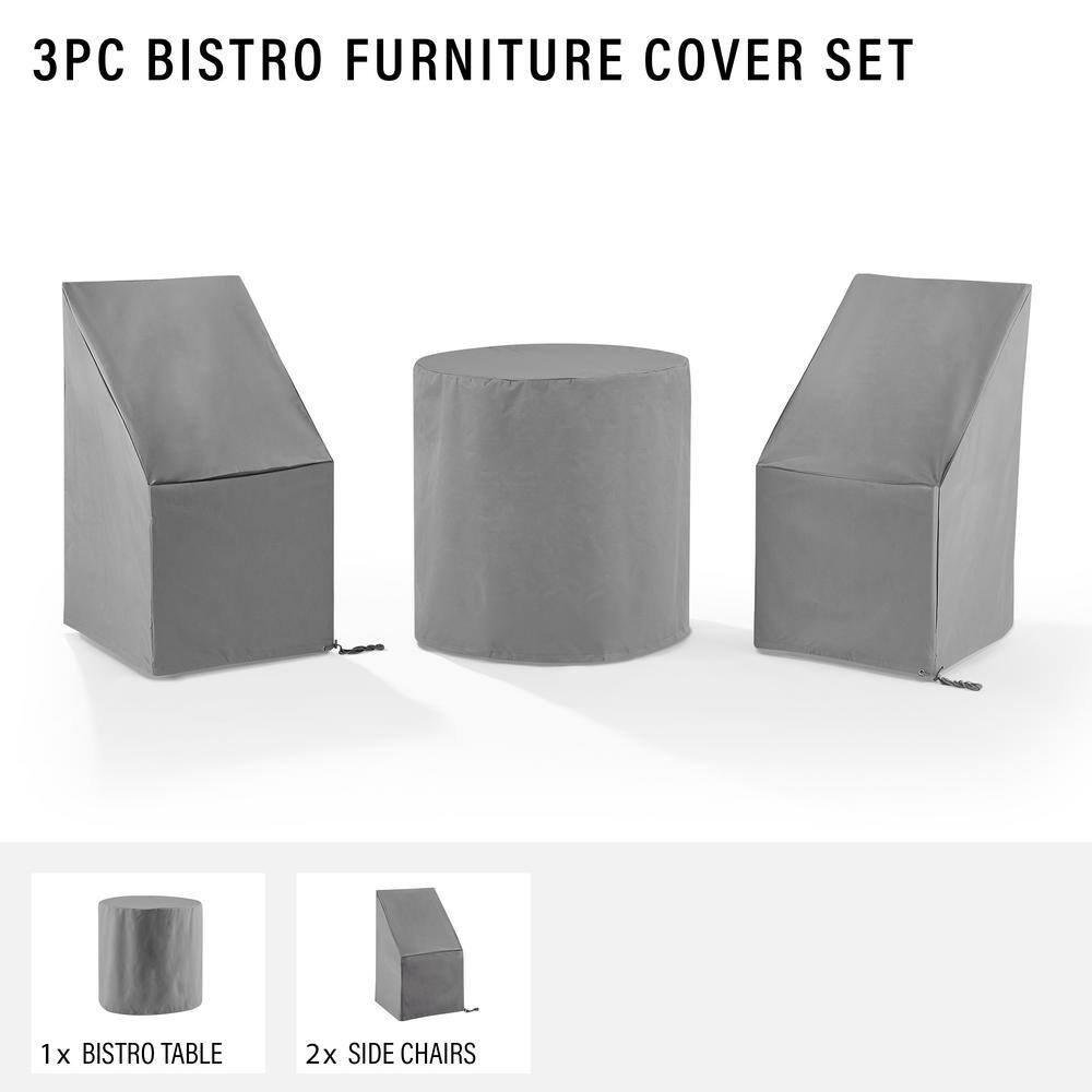 Gray Vinyl 3-Piece Outdoor Bistro Furniture Cover Set