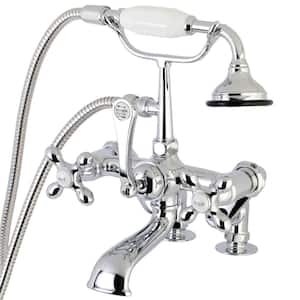 Vintage Cross 3-Handle Adjustable Deck-Mount Claw Foot Tub Faucet with Handshower in Polished Chrome