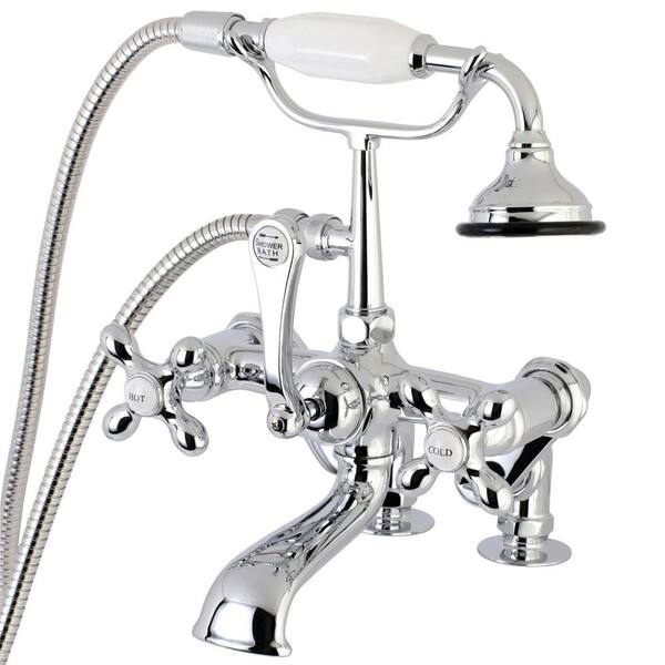 Kingston Brass Vintage Cross 3-Handle Adjustable Deck-Mount Claw Foot Tub Faucet with Handshower in Polished Chrome