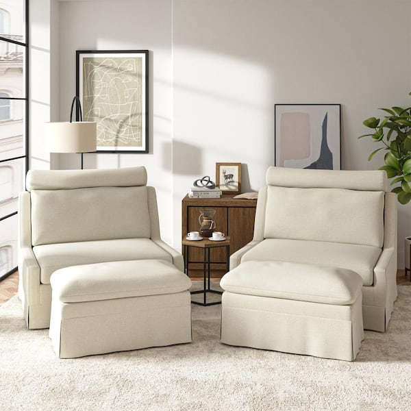 JAYDEN CREATION Anne Ivory 45" W Slipcovered Chair with Ottoman Set of 2