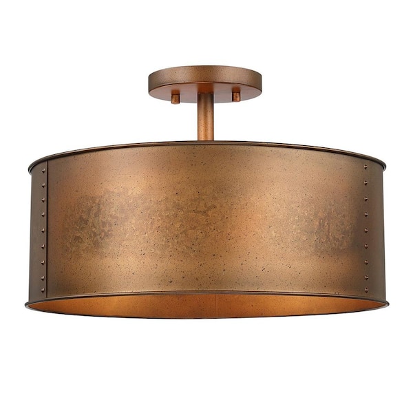 Trent 16 in. 3-Light Antique Bronze Semi-Flush Mount Ceiling Light