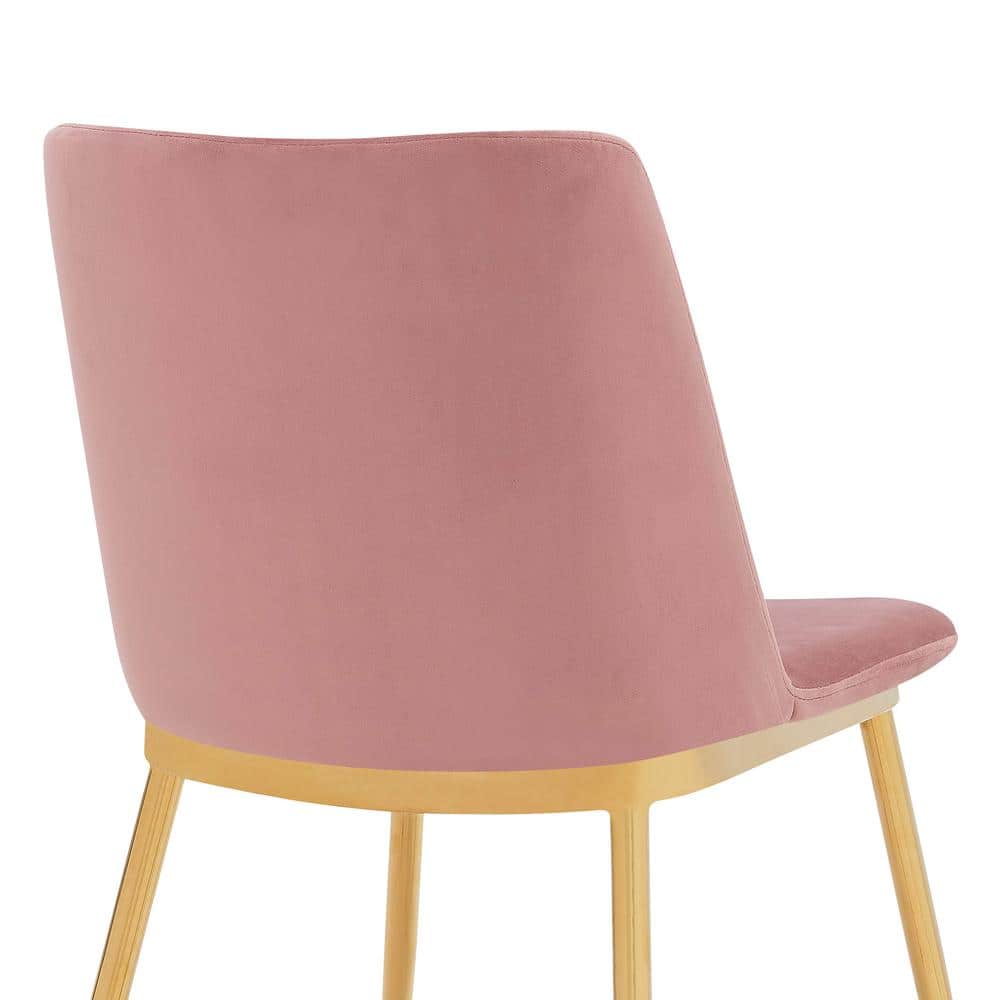 Elegant Pink Velvet and Gold Metal High-Back Dining Chairs (Set of 2)