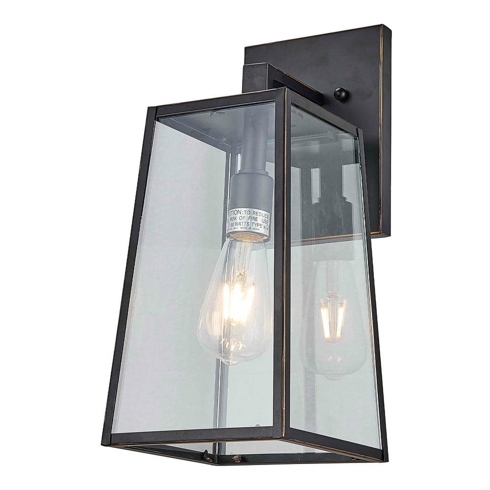 1-Light Imperial Black Outdoor Wall Lantern with Clear Tempered Glass Shade