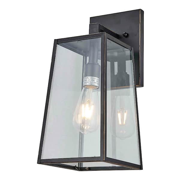 Unbranded 1-Light Imperial Black Outdoor Wall Lantern with Clear Tempered Glass Shade