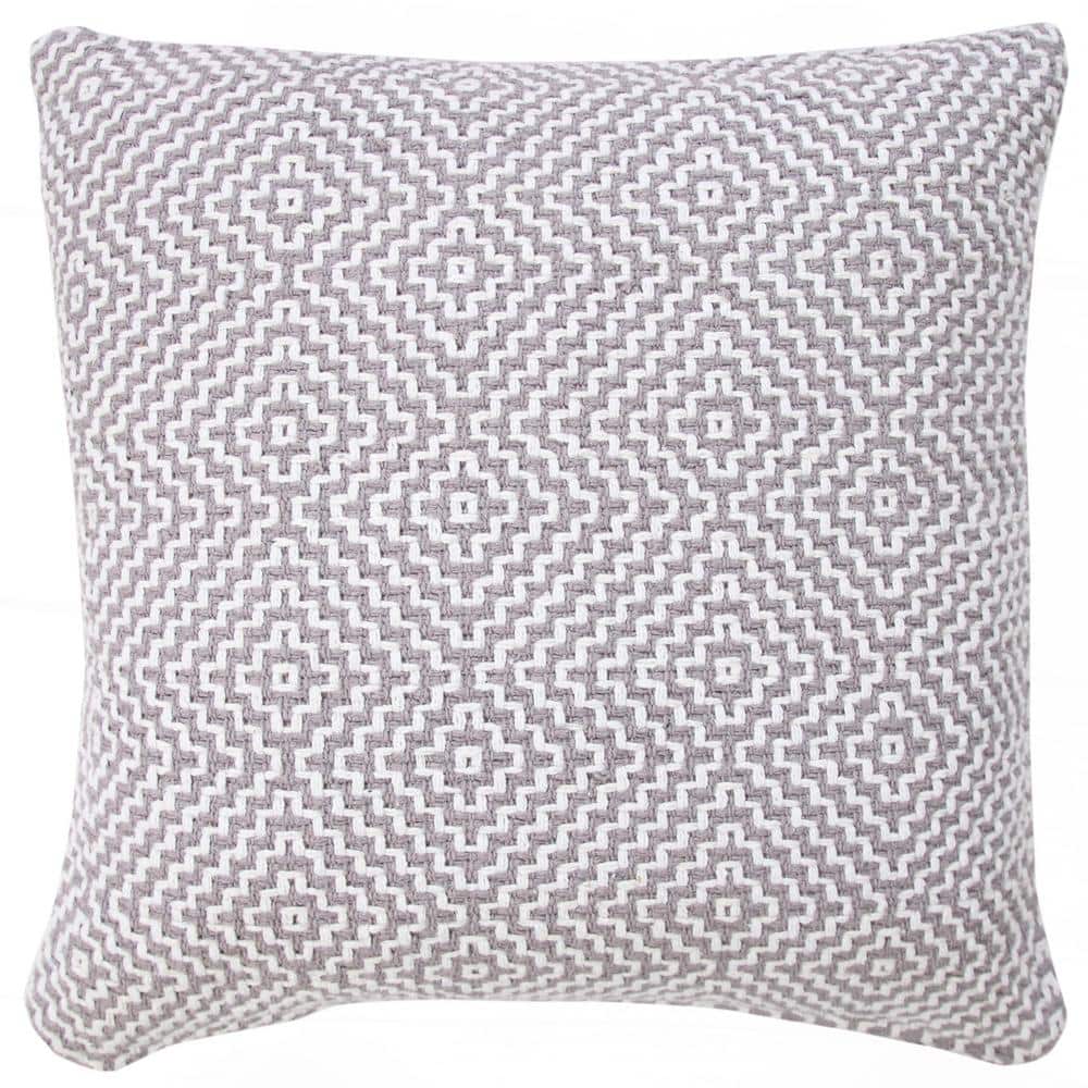 Gray and White Geometric Cotton 20" Square Throw Pillow
