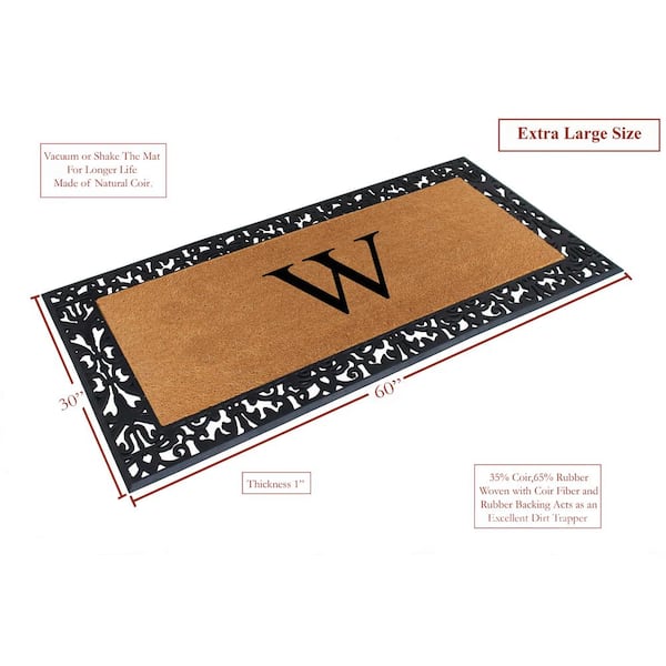 A1hc Rubber and Coir Door Mat Floral Border Dirt Trapper Heavy Weight Large Doormat 24x38 - Black/Beige