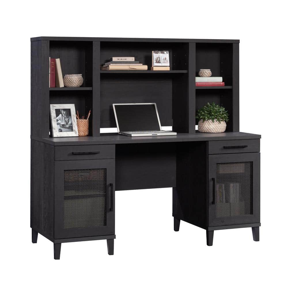 Raven Oak 60" Computer Hutch with Adjustable Shelves