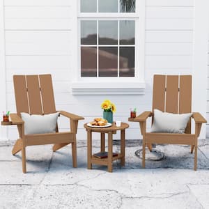 3-Piece Teak Plastic Outdoor Patio Adirondack Chair with Table Set
