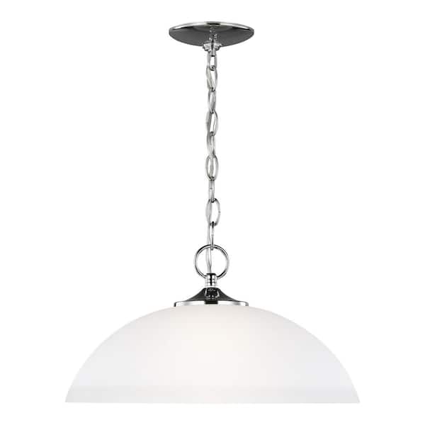 Generation Lighting Geary 1-Light Chrome Hanging Pendant with Satin Etched Glass Shade