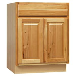 Hampton 27 in. W x 24 in. D x 34.5 in. H Assembled Base Kitchen Cabinet in Natural Hickory with Ball-Bearing Glides