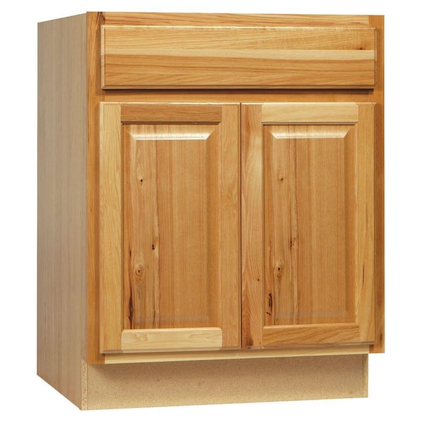 Hampton Bay Hampton 27 in. W x 24 in. D x 34.5 in. H Assembled Base Kitchen Cabinet in Natural Hickory with Ball-Bearing Glides