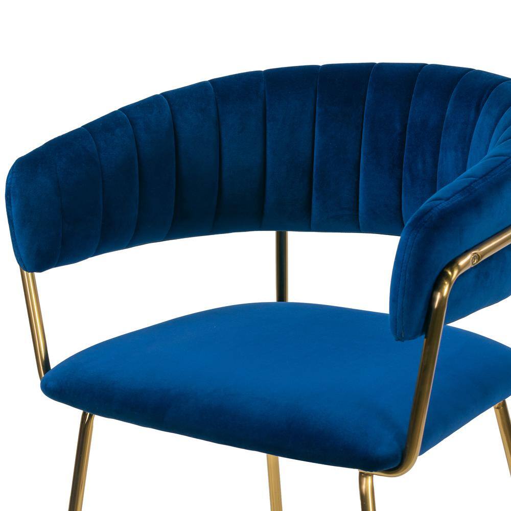 Aurora Blue Velvet 30" Bar Stool with Golden Metal Legs - Set of 2
