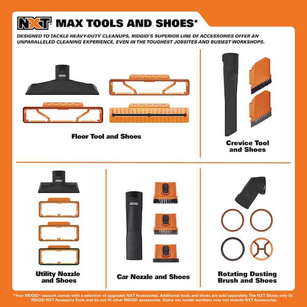 RIDGID - 12 Gal. 5.0 Peak HP NXT Shop Vacuum Wet Dry Vac with General Debris Filter, Locking Hose and Attachments HD1200