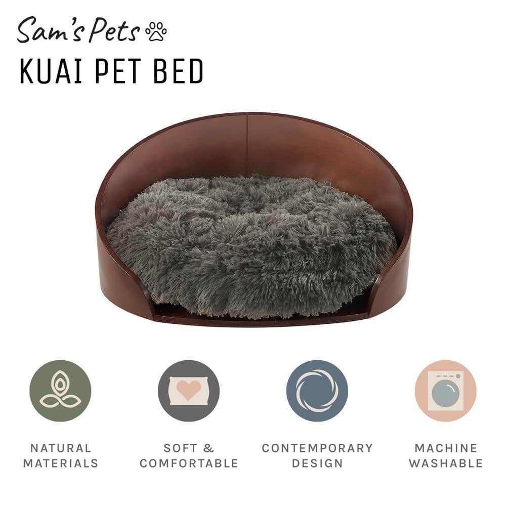 Small Dark Brown Bent Wood Faux Fur Dog Bed