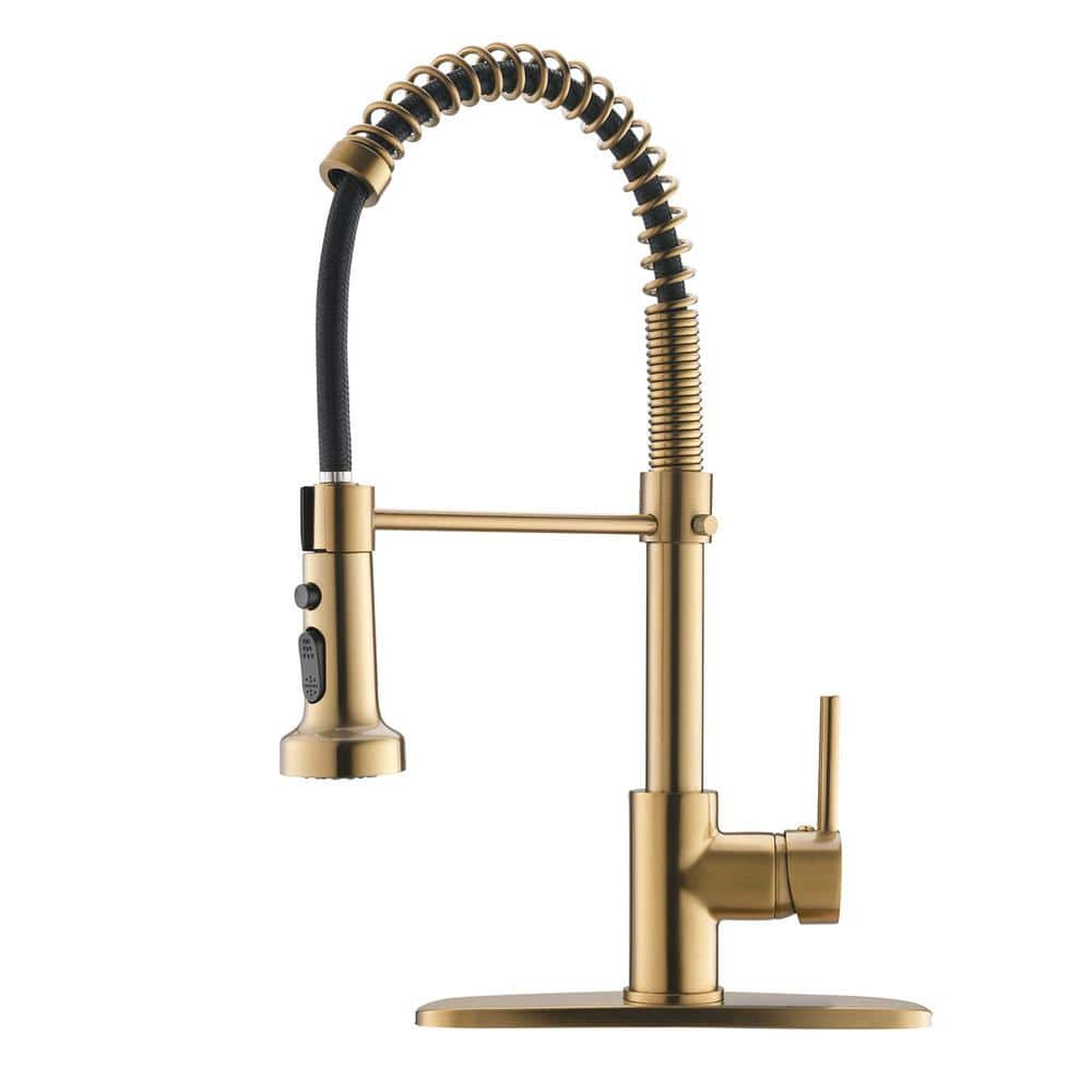 Single Handle Pull Down Sprayer Kitchen Faucet with Advanced Spray Commercial 1 Hole Kitchen Sink Faucet in Brushed Gold -  AIMADI, KI-0056-BG