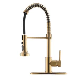 Single Handle Pull Down Sprayer Kitchen Faucet with Advanced Spray Commercial 1 Hole Kitchen Sink Faucet in Brushed Gold