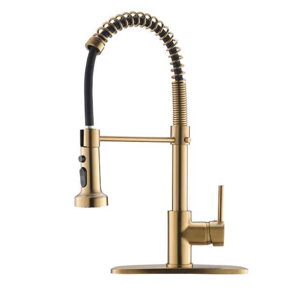 AIMADI Single Handle Pull Down Sprayer Kitchen Faucet with Advanced Spray Commercial 1 Hole Kitchen Sink Faucet in Brushed Gold