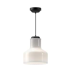 Westlake 11 in. 1 Light 60-Watt Glossy Opal Glass/Matte Black Pendant Light