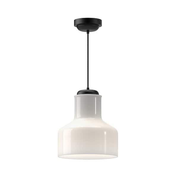 Westlake 11 in. 1 Light 60-Watt Glossy Opal Glass/Matte Black Pendant Light