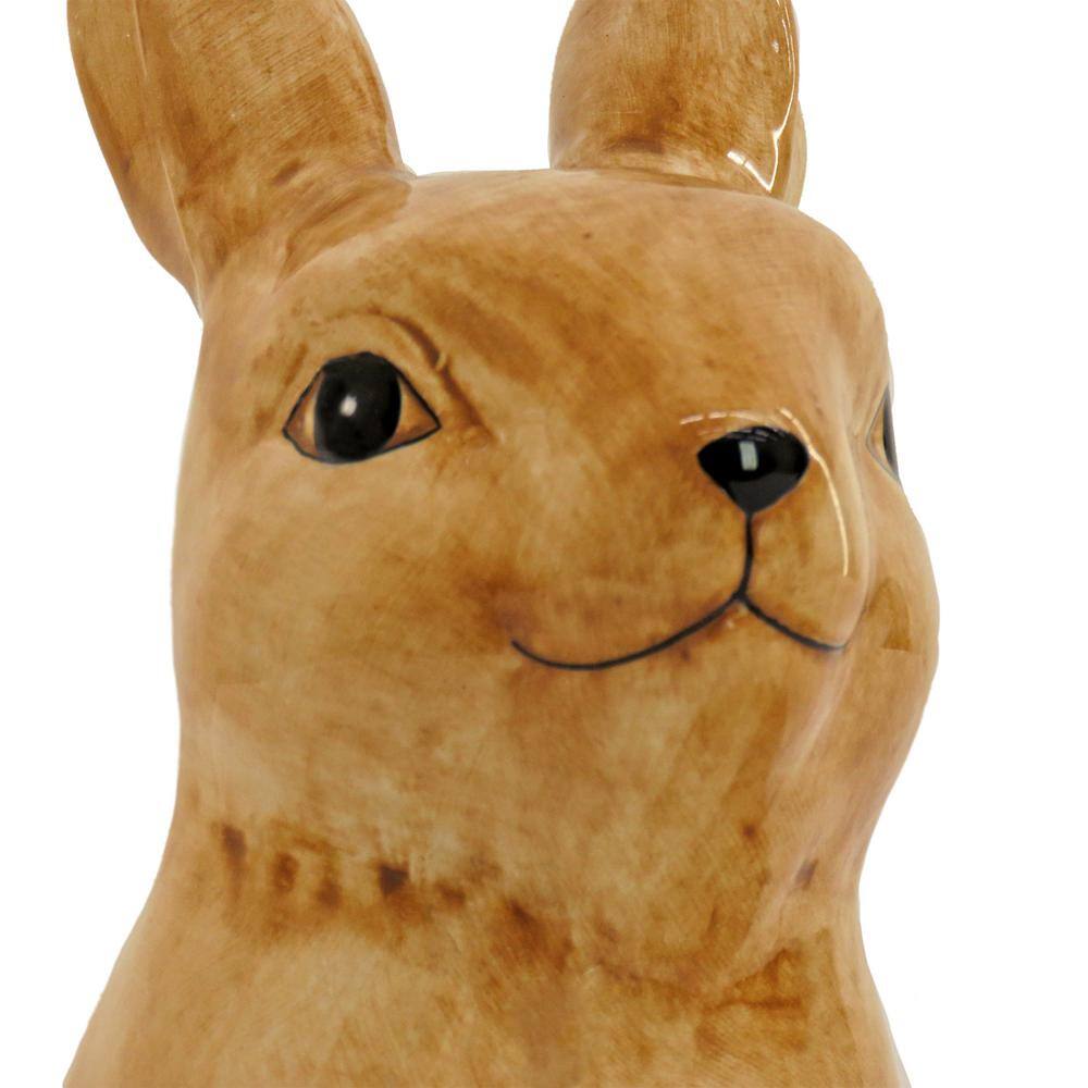 Hand-Painted Brown Ceramic Bunny with White Basket, 11 Inches