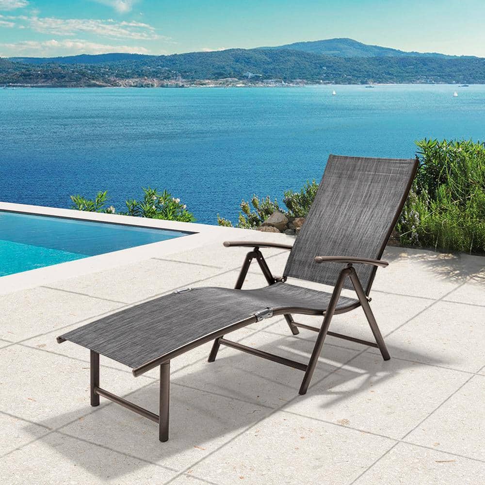 Dark Gray Adjustable Aluminum Outdoor Chaise Lounge Chair
