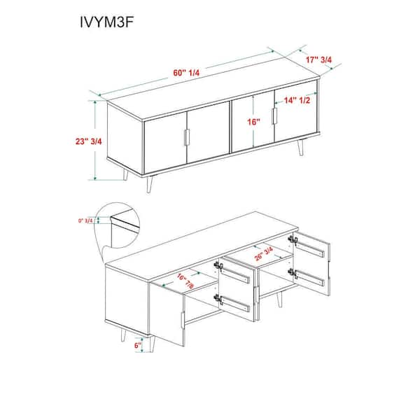 Welwick Designs 58 in. Caramel Solid Wood TV Stand Fits TVs Up to 65 in. with Cutout Cabinet Handles